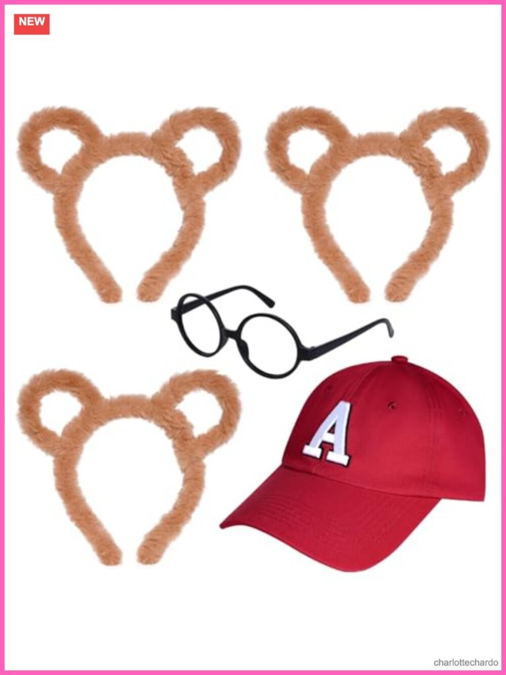 Chipmunk Costume Accessory Set Plush Headbands Red Hat Glasses Halloween Cosplay